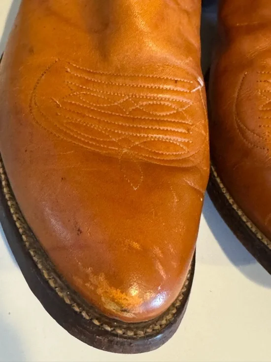 Men’s Justin Leather Cowboy Boots, Size 16D, Made in USA, Western, Vintage Tan - Picture 7 of 16